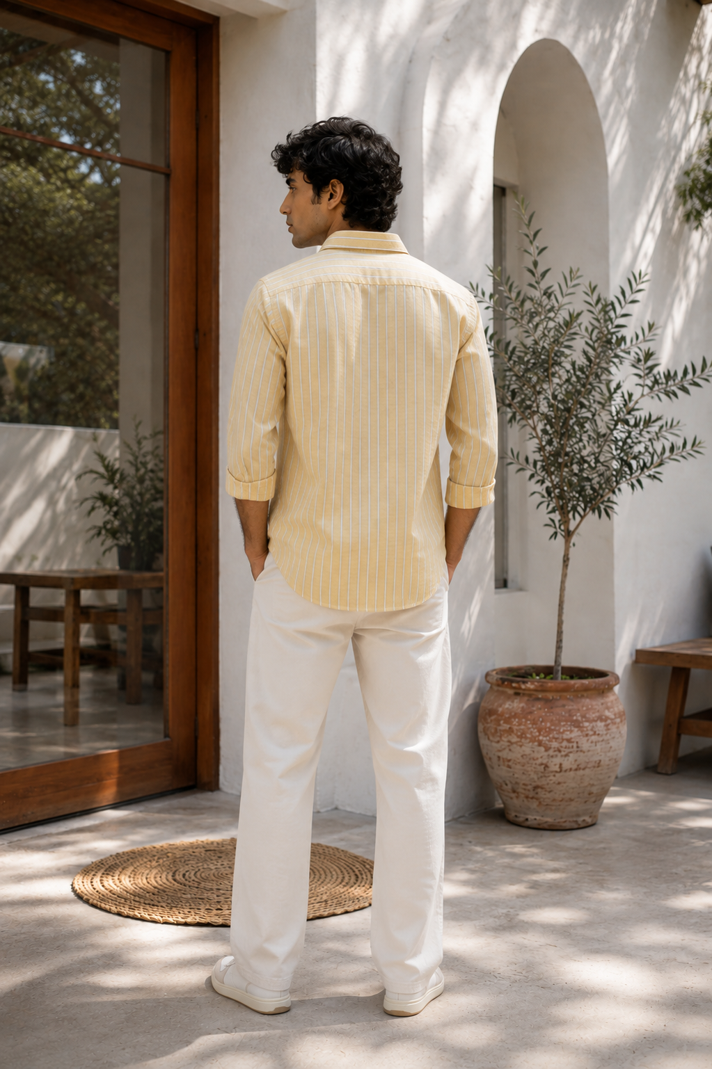 Ofstich men's premium striped cotton shirt back view