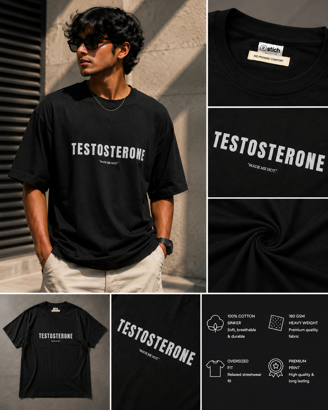 Ofstich oversized cotton T-shirt fabric detail