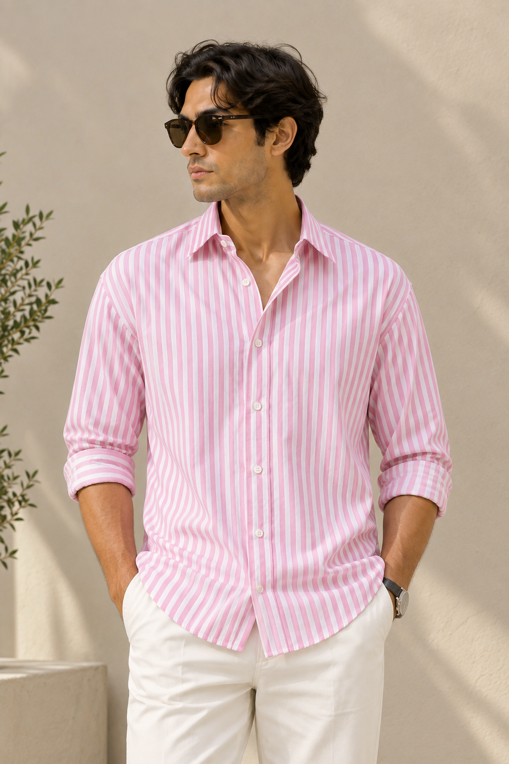 Men's 100% Cotton Satin Finish Striped Shirt