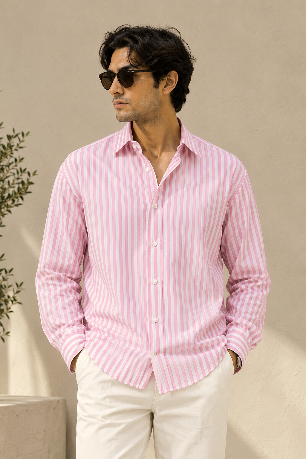 Men's 100% Cotton Satin Finish Striped Shirt